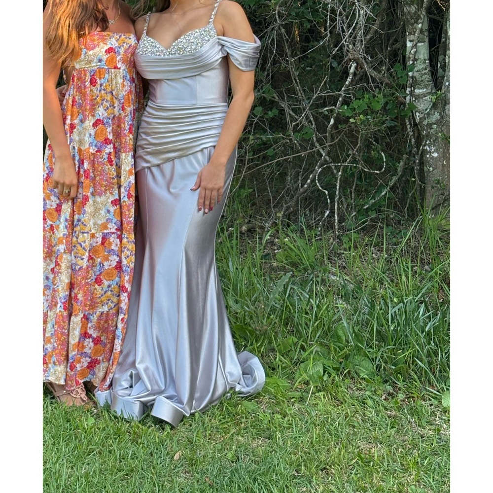 Silver Ruched Strapless Prom/Evening Gown - Picture 2 of 4